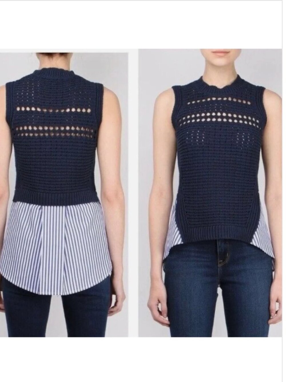 Veronica Beard "South Beach" Knit Navy Combo Sleeveless Sweater Top Size M